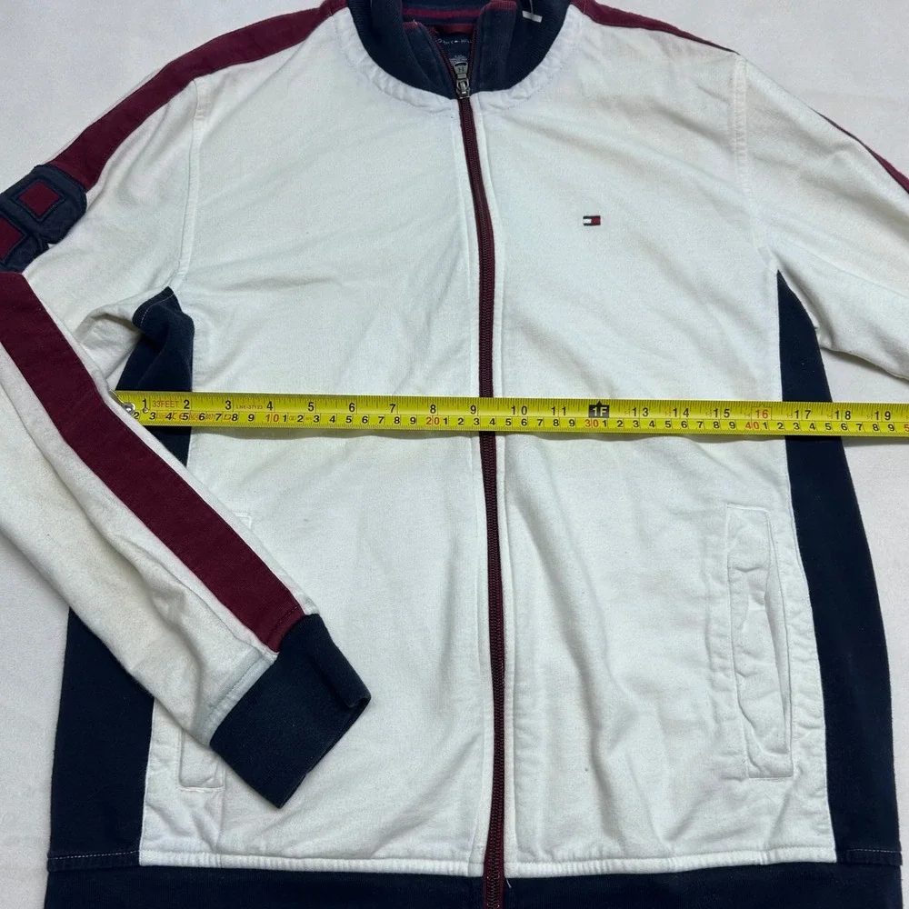 Tommy Hilfiger Mens Colorblock Sweatshirt Zipup White Navy Burgundy Small